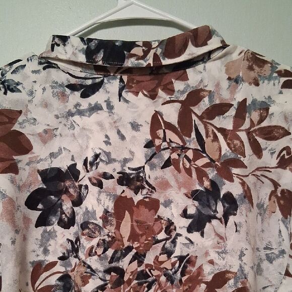 Denim & Co Stretch Woven Button Up Long Sleeve Floral Large - Picture 10 of 12